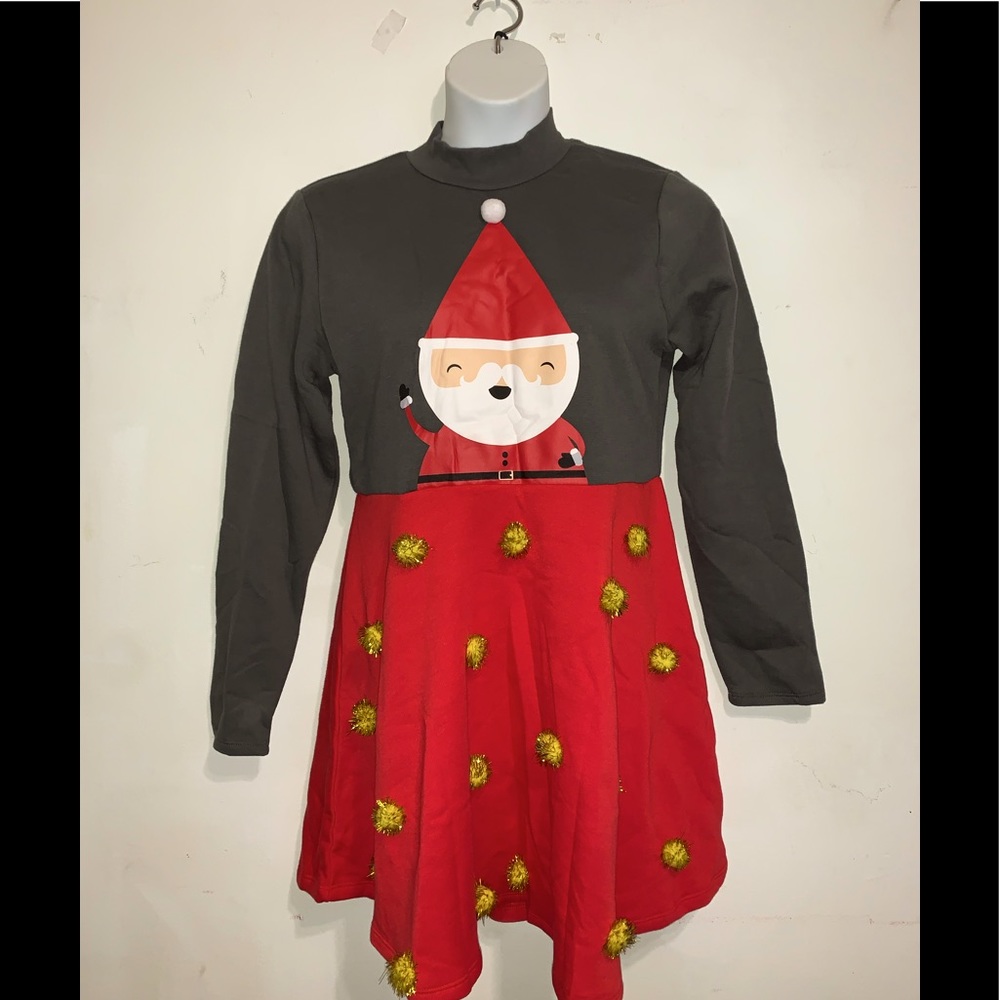 NEW Mighty Fine Santa Pom Pom Long Sleeve Ugly Sweatshirt Dress Size XL